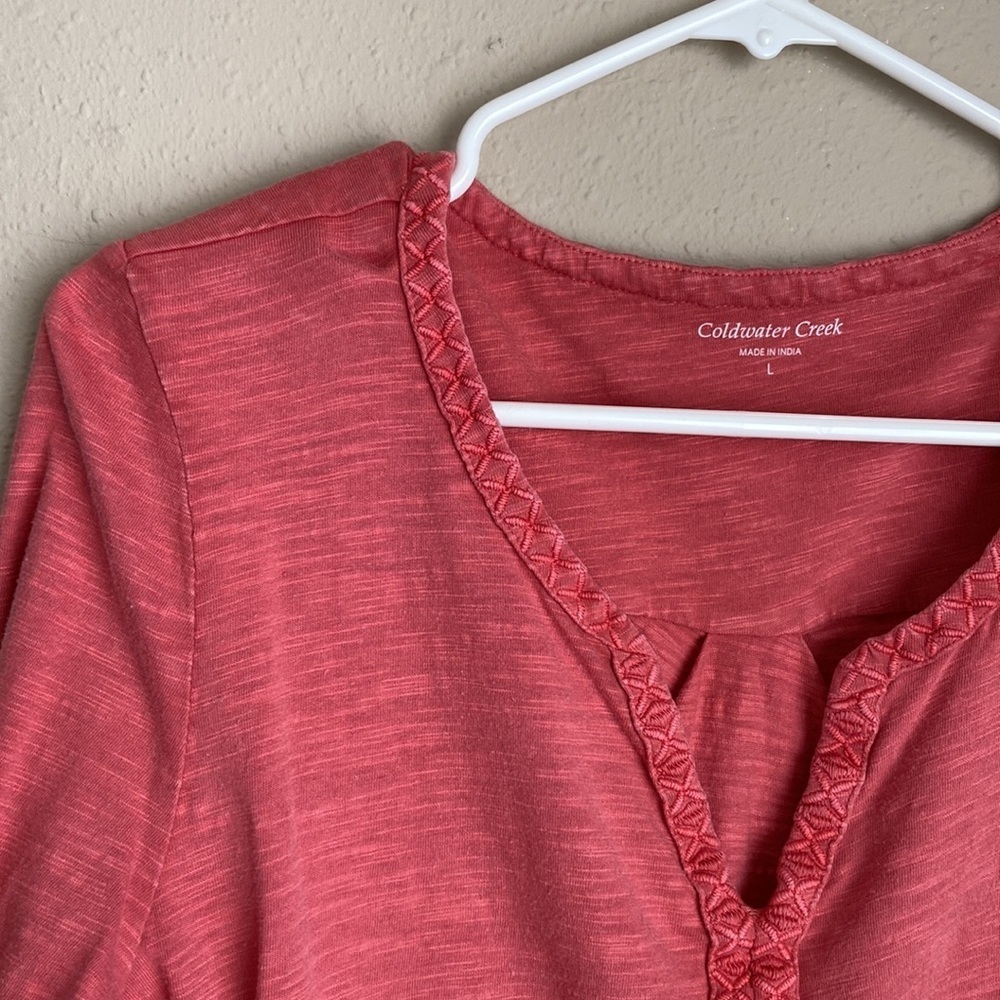 CWC Embroidered Split Neck Slub Knit Tunic - Picture 2 of 6